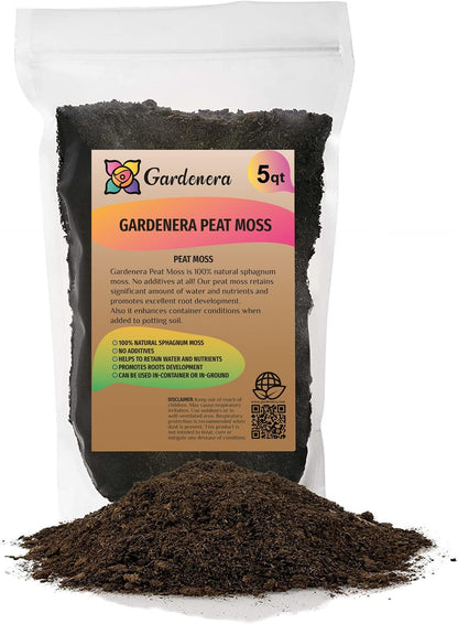 Premium Natural Sphagnum Peat Moss - Gardening Soil Amendment and Carnivorous Plant Soil Media by Gardenera (5 Quart Bag)