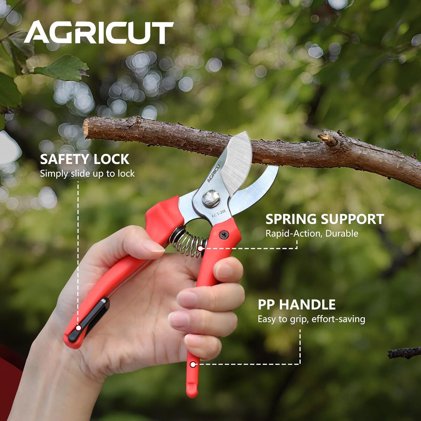 AGRICUT Pruning Shears for Gardening - 4/5 Inch Cut Capacity Bypass Pruners with High Carbon Steel Blade PP Handle Gardening Scissors Sharp Hand Clippers