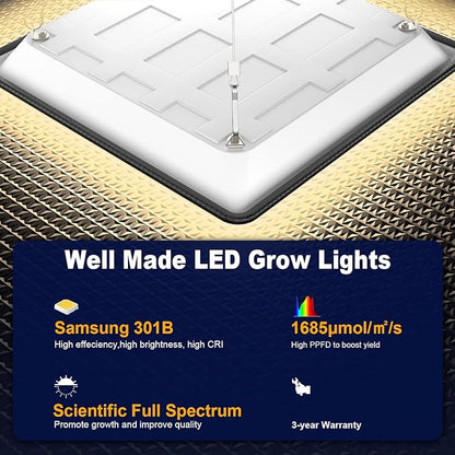 KOSCHEAL KT600 LED Grow Light Use with LM301B LEDs Sunlike Full Spectrum Grow Lights for Seedlings Indoor Plants Veg and Bloom Growing Lamps for 2x2ft Coverage Output 65W±5%