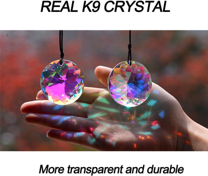 2PCS Circle Crystal Sun Catcher Prisms, STINO Hanging Suncatchers with Glass Prism, Rainbow Maker for Windows, Balcony, Kitchen, Garden Decoration (1, Circle ABColor 2Pcs)