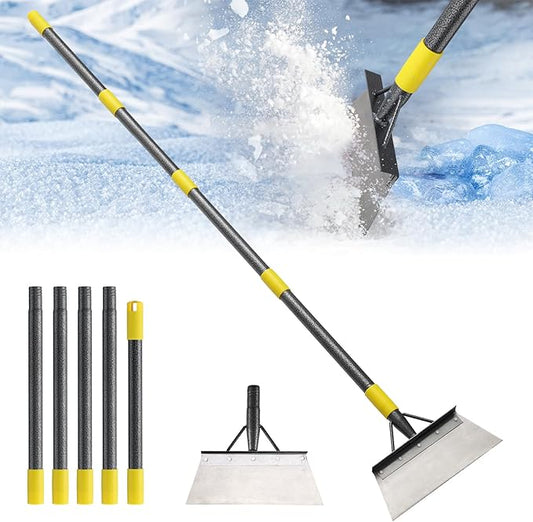Garden Flat Shovel, Ice Scraper, Snow Shovel, 60 Inch Multifunctional Garden Cleaning Shovel, Heavy Duty Floor Scraper Long Handle,Metal Weeding Scraper for Lawn Edging, Snow Ice Removal