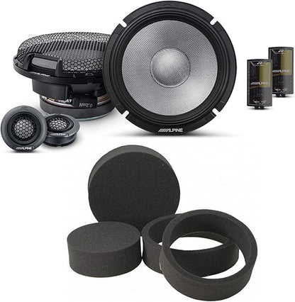 Alpine R2-S65C High-Resolution 2-Way Speaker Set / 6.5" with RKFR65 3-Piece Foam Fast Ring Speaker