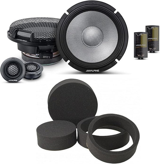 Alpine R2-S65C High-Resolution 2-Way Speaker Set / 6.5" with RKFR65 3-Piece Foam Fast Ring Speaker