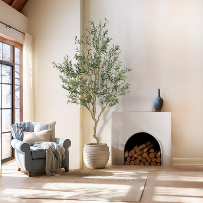 Tall Faux Olive Tree，9ft（108in） Realistic Potted Silk Artificial Olive Tree， Fake Olive Trees Indoor with Green Leaves and Big Fruits for Home Office Living Room Stairs Patio Decor.