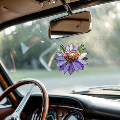 Purple Water Lily Flower Acrylic Suncatcher Stained Glass Effect Window Car Hanging Christmas Ornament Indoor Outdoor Decor Garden Sun Catcher Panel Flower Lover for Women Mom Grandma