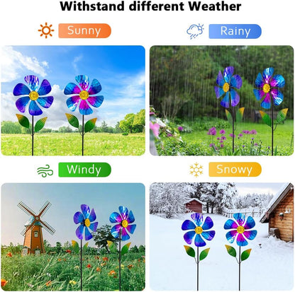 Viveta 2 Pack Garden Wind Spinners, 35.4 "Flower Metal Windmill,Pink and Blue Wind Sculpture,Pinwheels for Yard and Garden