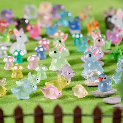140Pcs Glow-in-The-Dark Mini Resin Animal Figurines Miniature Figures Glowing in The Dark Garden Accessories Aquarium Landscape Bonsai Ornaments