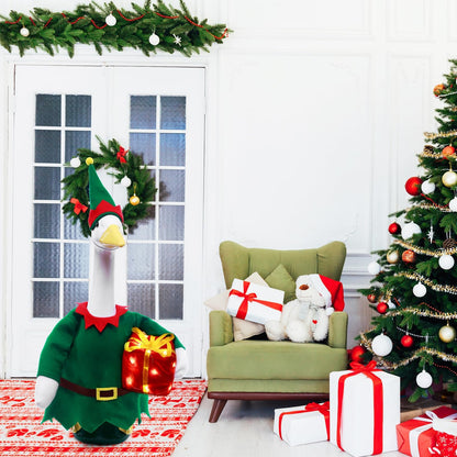 Christmas Toy Soldier Style Porch Goose Outfits,2 Pcs/Set Goose Clothes with Pointed Hat and Gift Box Fits 23" Lawn Goose Statue,Green Christmas Outdoor Goose Costume,Yard Patio Garden Xmas Decor