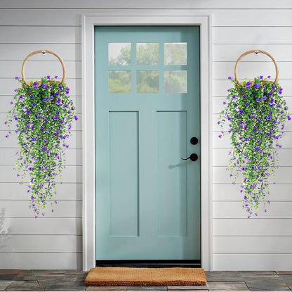 Artificial Hanging Flowers, 3 Pcs Fake Hanging Plants Artificial Vines for Outdoors, Fake Ivy Vine UV Resistant No Fade Faux Plants for Indoor Outside Garden Patio Yard Greenery Decoration (Purple)