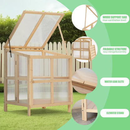 JOYBASE Wooden Cold Frame Greenhouse for Outdoors - 2 Tier Mini Greenhouse with Adjustable Roof - Ideal for Patio, Balcony, Garden & Seed Starting