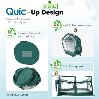 Quictent Premium Greenhouse with Screen Window, Portable Fast-up Plant Greenhouses for Outdoors with Heavy Duty Pop-up Fiberglass Frame Durable Waterproof Cover, 98.4x49.2x52.8 Inch, Green