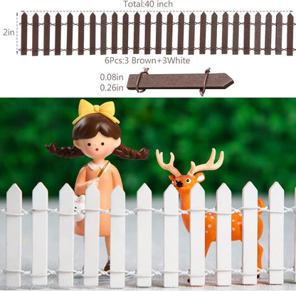 Kigley 6 Pcs 40 Inch Fairy Fence Wood Miniature Garden Picket Fence Decorations for DIY Plant Pot House Home Dollhouse Outdoor Diorama Project(White,Brown)