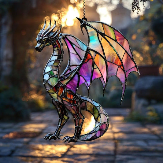 Rainbow Dragon Acrylic Suncatcher Stained Glass Effect Window Car Hanging Christmas Ornament Indoor