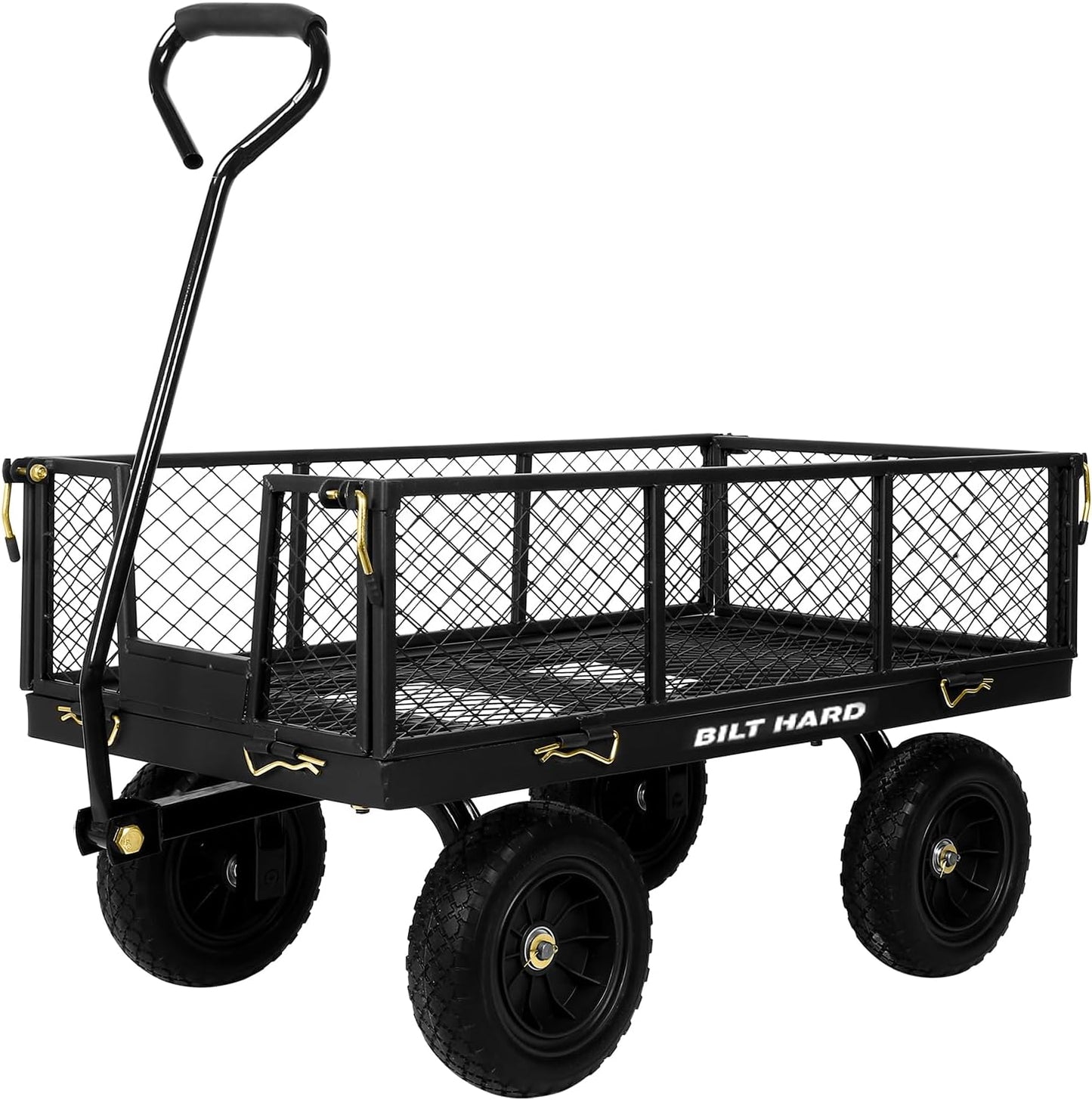 BILT HARD 10" Flat Free Tires Heavy Duty Garden Cart with 180° Rotating Handle and Removable Sides, 4 Cu.Ft 400 lbs Capacity Utility Steel Wagons for Outdoor