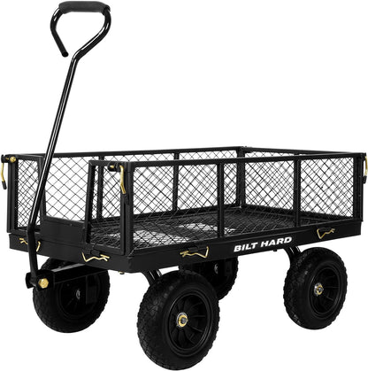 BILT HARD 10" Flat Free Tires Heavy Duty Garden Cart with 180° Rotating Handle and Removable Sides, 4 Cu.Ft 400 lbs Capacity Utility Steel Wagons for Outdoor