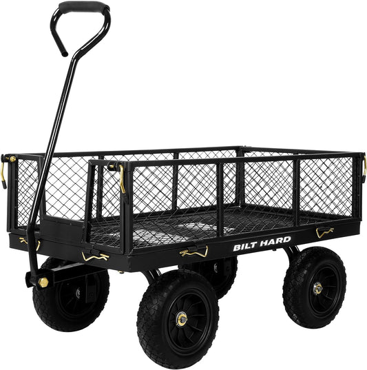 BILT HARD 10" Flat Free Tires Heavy Duty Garden Cart with 180° Rotating Handle and Removable Sides