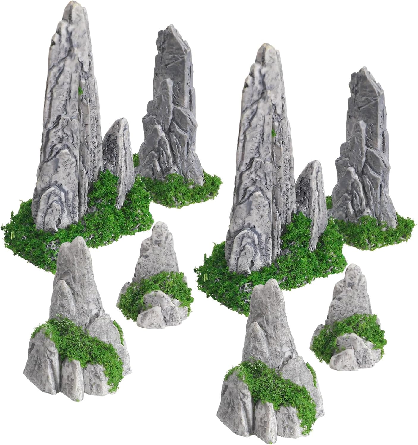 8pcs Miniature Bonsai Rockery Decor, Resin Fake Mountain Figurines, Garden Terrarium Accessories for Desktop and Micro Landscape