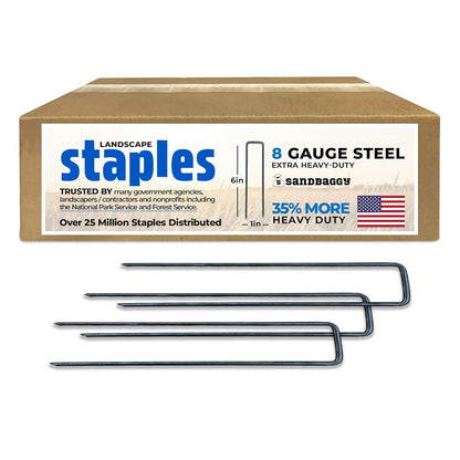 Sandbaggy USA Made 6-inch Landscape Staples - Garden Stakes - Landscaping Fabric, Netting, Sod, Artificial Turf (Extra Heavy Duty, 100)