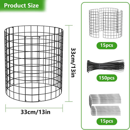Metal Plant Protector from Animals, 15 Pcs 13'' x 13'' Sturdy Plant Cages with Matching Ground Spikes and Nylon Ties, Keep Animals Out for Plants, Shrubs, Vegetables and Flowers