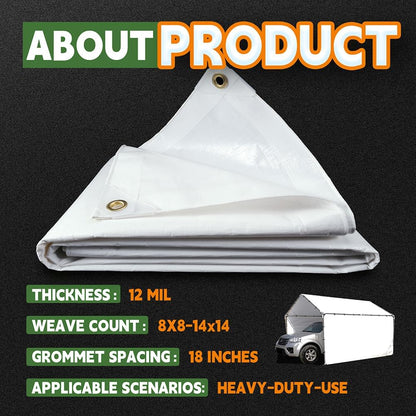 12 Mil Heavy Duty White Tarps 7' X 10', Extra Thick,Durable,Waterproof, UV Resistant, Weatherproof Poly Tarp,with Metal Grommets and Reinforced Edge (Finished Size)-by Raindeway
