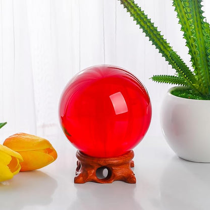 Red Crystal Ball 80mm/3.1 inch with Rose Wooden Stand and Gift Box for lensball Photography,Fortune Teller,Feng Shui, Witchcraft Decor,Scrying,Magic,Quartz Crystal Orb Prop Decorative Glass Sphere