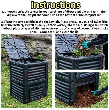 Plastic Outdoor Compost Bin, Fertilizer Fermentation Box, Garbage Compost Bin Suitable for Kitchen, Yard and Courtyard(Black)