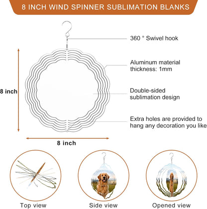 Remiawy Sublimation Wind Spinner Blanks, 8 Inch 5 Pack 3D Aluminum Metal Hanging Wind Spinners Sublimation Blanks Kinetic Sculpture DIY Crafts for Yard Garden Indoor Outdoor Porch Decoration Round