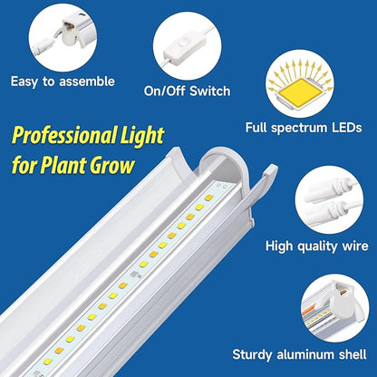 Plant Lights for Indoor Growing Seedlings - 16 in Long, 4-Count (10W x4) Full Spectrum T5 Grow Light Bars for Seed Starting, 4000K White LED Grow Lamp w/Reflectors for Shelf/Rack