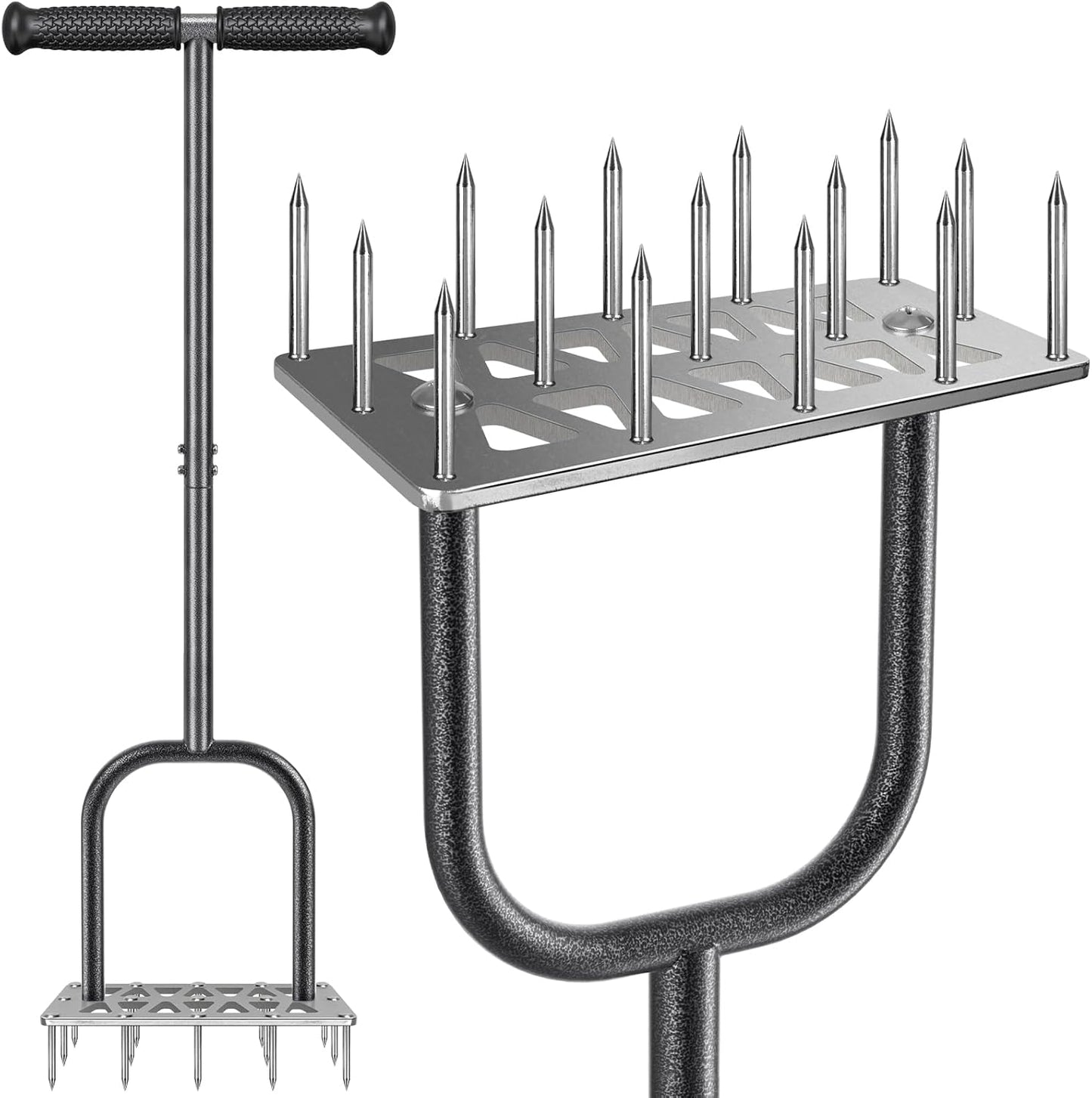 Dolibest Lawn Aerator Spike, Manual Lawn Aerator Tool with 15 Stainless Steel Spikes, Spike Lawn Air Aerator with Non-Slip Grip Handle, Grass Aerator Tool for Loosening Soil and Improving Lawn Health