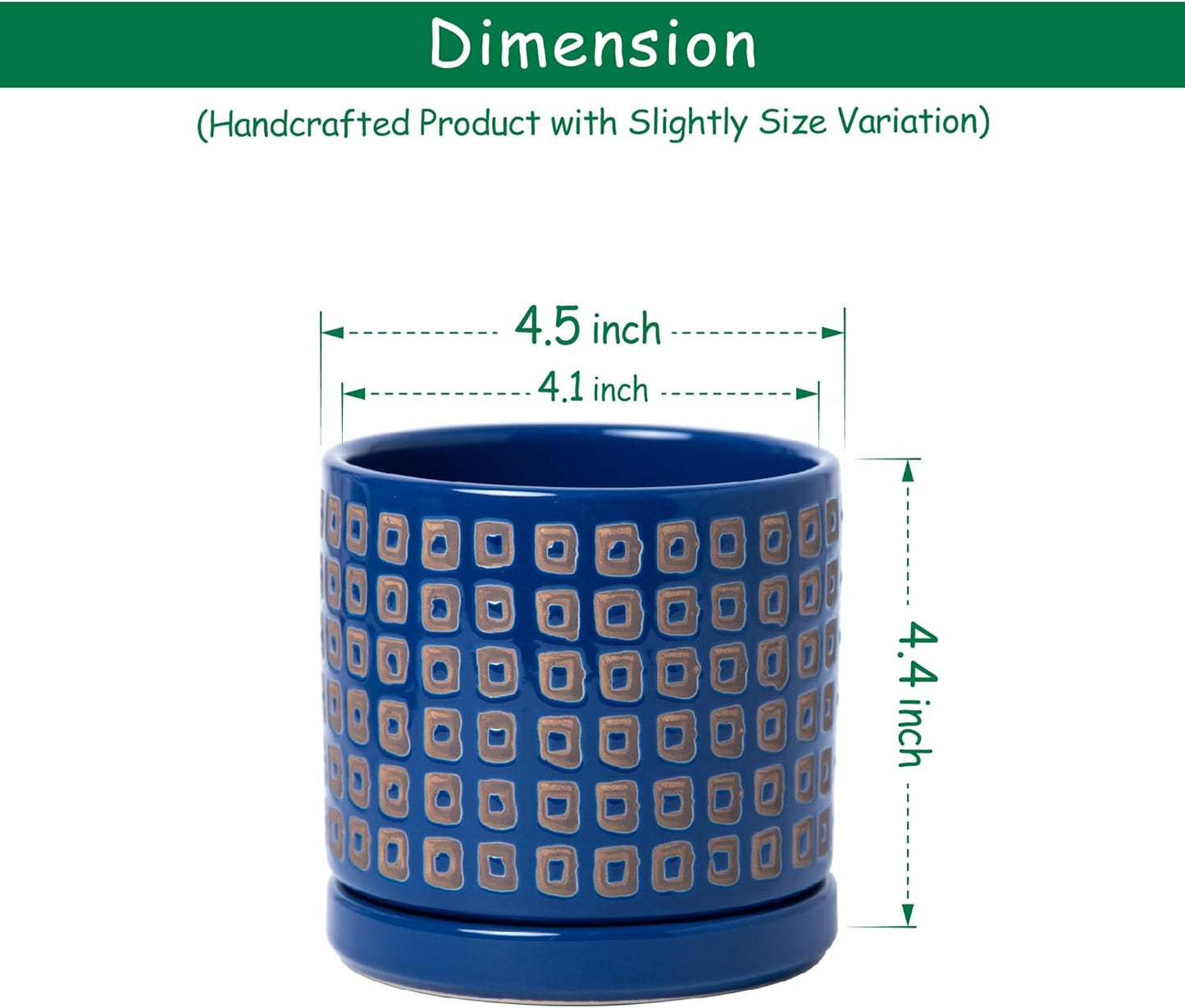 D'vine Dev Set of 2 Ceramic Planter Pots with Drainage Hole and Saucer, 4.5 Inch Plant Pots for Plants Indoor Houseplants, Blue, 99-Z-A-6-V