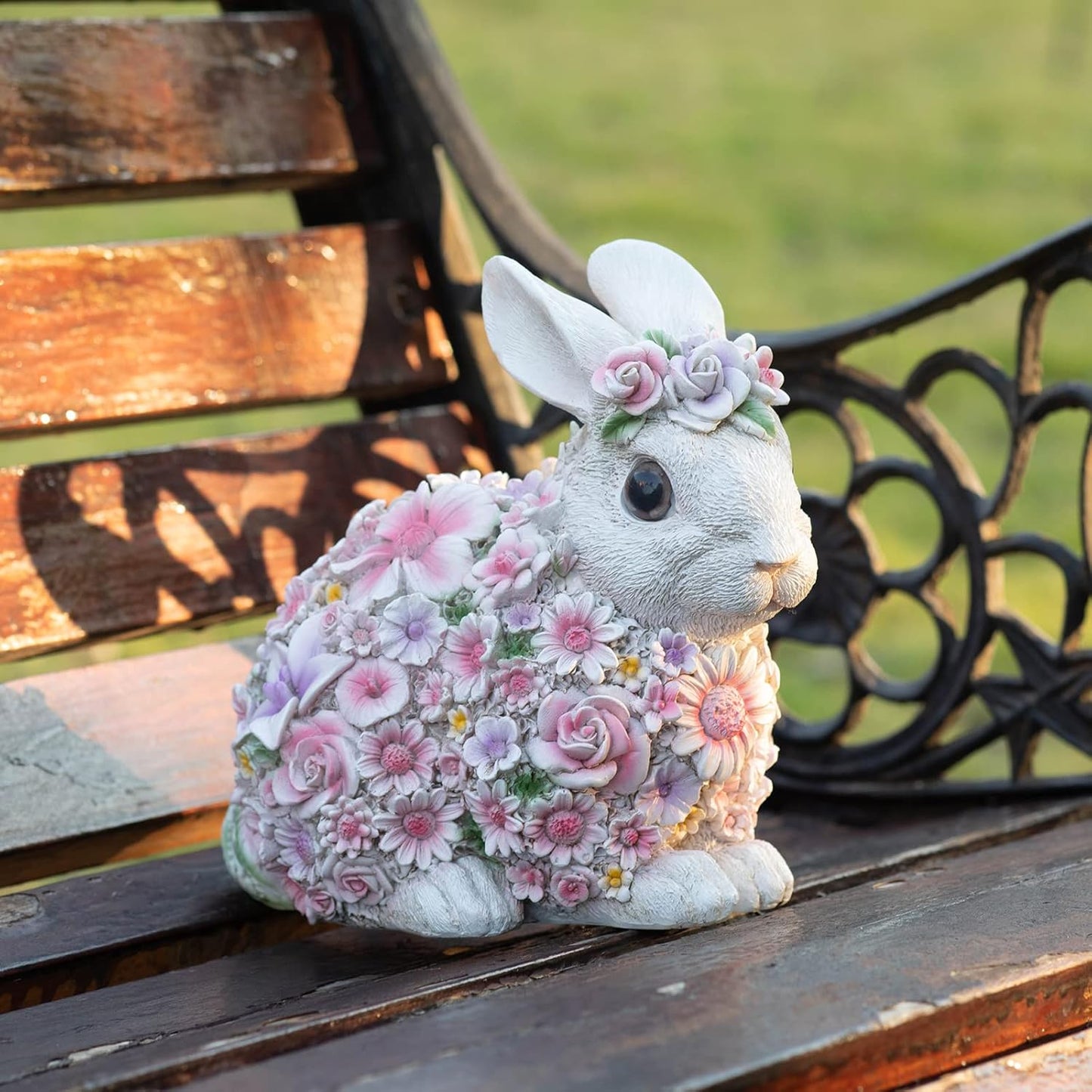 Colorful Flower Rabbit Statue - Indoor and Outdoor Garden Decoration Statue Unique Garden Art, Cheerful Home Decor, for Easter, Spring, and New Homes(8inch)