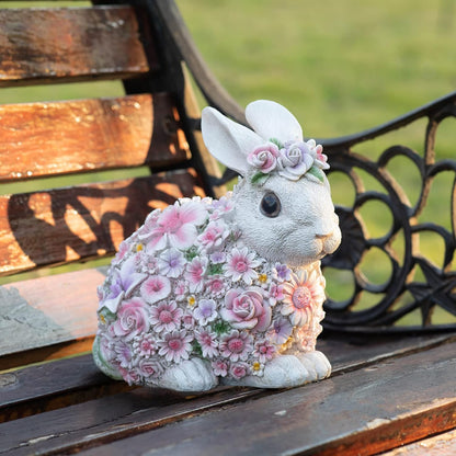 Colorful Flower Rabbit Statue - Indoor and Outdoor Garden Decoration Statue Unique Garden Art, Cheerful Home Decor, for Easter, Spring, and New Homes(8inch)