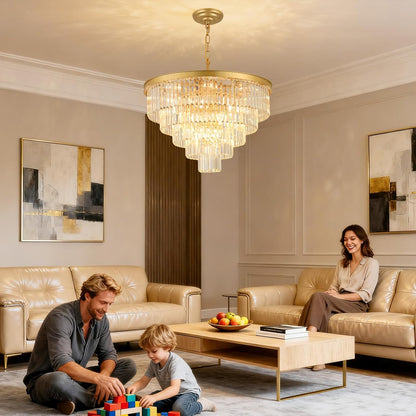 Crystal Chandeliers for Dining Room Lights Fixture Over Table, 20 Lights Gold Modern Chandeliers for Living Room, 5-Tier Round Crystal Lighting Fixtures for Bedroom Entryway Kitchen Island D30 Inch