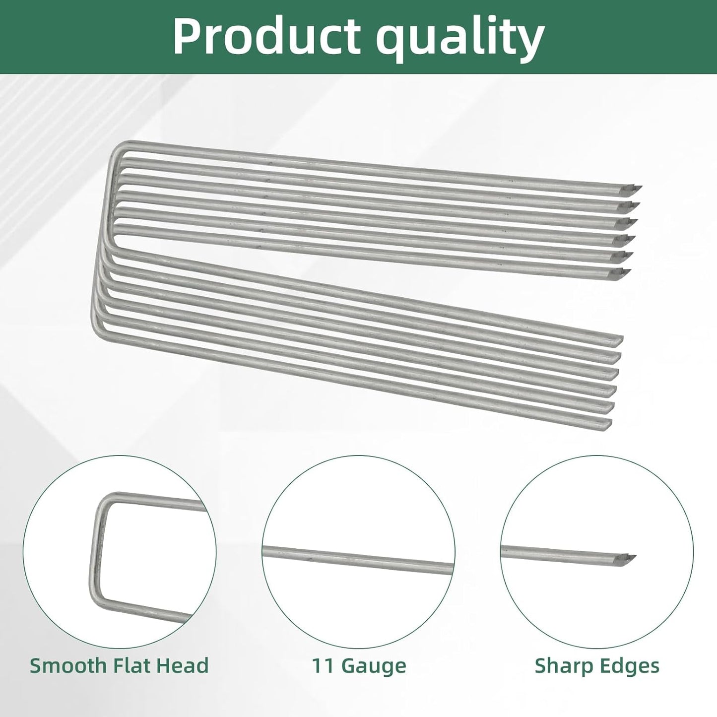 201Pcs 6 Inch 11 Gauge Garden Stakes Staples Kit, 100Pcs U-Shaped Landscape Staples and 100Pcs Fixing Gasket with 1Pc Pick Hook for Weed Barrier Fabric, Groud Cover, Holding Fence