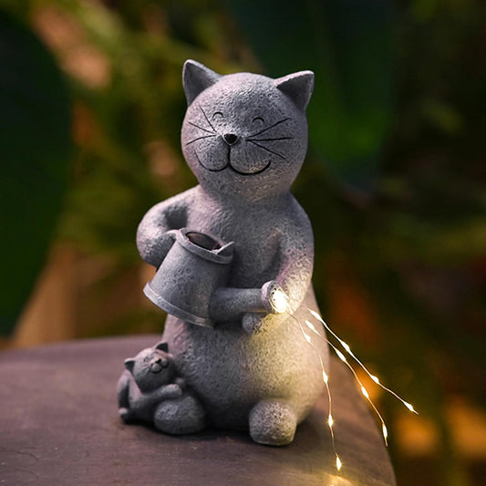 Solar Cat Garden Statues Outdoor Decor with LED Lights Lovely Cat Statue for Patio Balcony Yard Lawn Ornament, Birthday Gardening Gifts for Mom Grandma Women