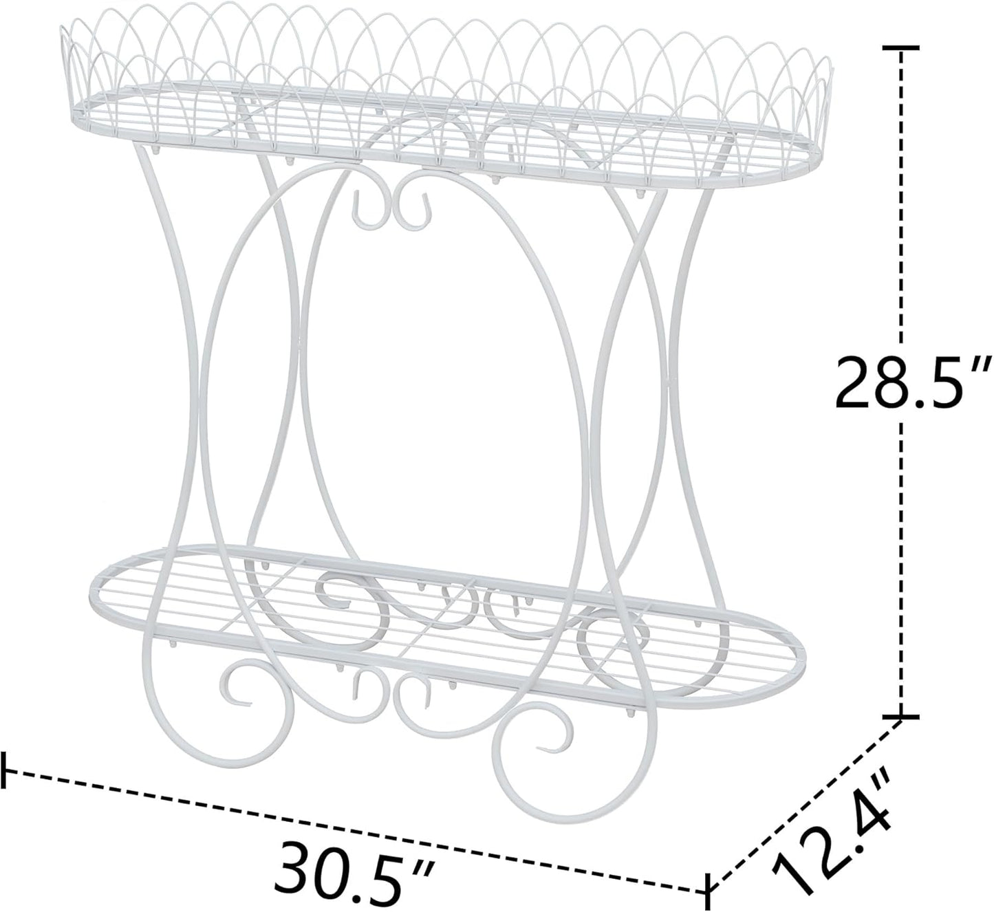 White Oval Plant Stand with Lattice Base, French Entryway Decor for Plants, Elegant Floor Flower Pot Holder Garden Decoration