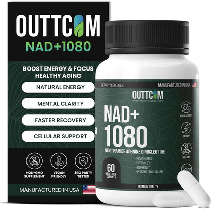 NAD+ Supplement w/ Resveratrol, B12, Phosphatidylcholine & Bioperine – 900mg NAD+ Capsule, 60 Vegan, Non-GMO, Gluten-Free Capsules – Cellular Energy, Bioavailability, Liposomal NAD+ & NMN Alternative