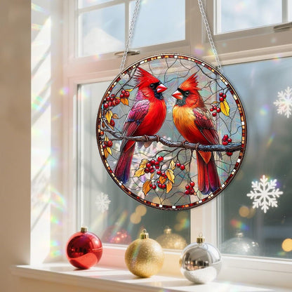 Xmas Suncatcher Bird Window Hanging - Christmas Snowman Suncatcher for Door Terrace Garden Home Decor， Winter Rainbow Maker Birthday Gifts for Lovers Women Men Dad Mom