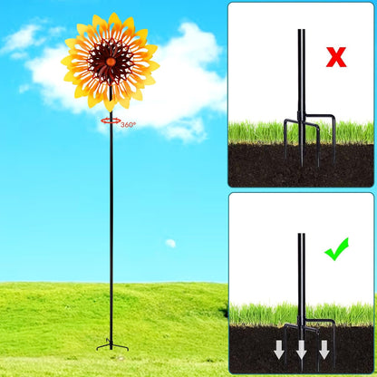 Sunflower Wind Spinners, 360 Degrees Swivel Metal Wind Sculptures, 76" Large Garden Pinwheels for Yard Lawn Patio Decor
