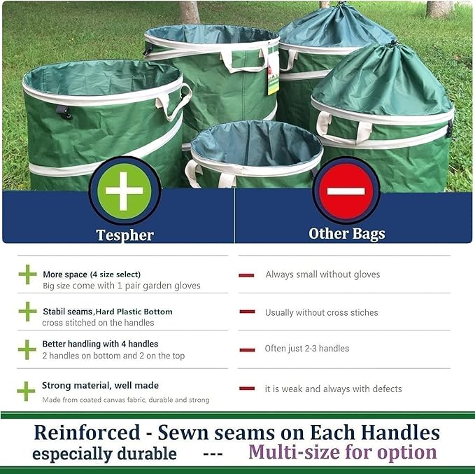 24-Gallon Collapsible Trash Can (19x21 in) Hard-Shell Bottom Yard Garden Bag for Yard Waste,Debris
