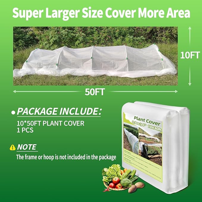 Avalution 5 Pack Plant Covers Freeze Protection, 10x50 FT Frost Cloths for Outdoor Plants, 0.9 oz/yd² Reusable Frost Blankets for Outdoor Plants, Row Covers for Vegetables Season Extension