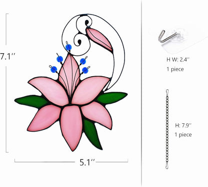 Lily Love Flower Gifts for Her Women, Mothers Day Anniversary Love Gift for Wife Girlfriend, Stained Glass Window Hanging Floral Suncatcher Gifts, Valentine Day Gift for Her