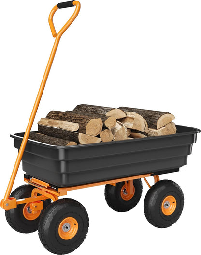 6 Cu.Ft. 1200Lbs Garden Cart Dump Wagon, Heavy-Duty 4 Wheel Wheelbarrow Yard Cart with 13-Inch All-Terrain Wheels, Features A Quick-Release Tipping Function, for Courtyards, Farm and Gardening