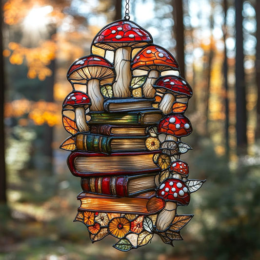 Forest Mushroom Books Acrylic Suncatcher Stained Glass Effect Window Car Hanging Christmas Ornament
