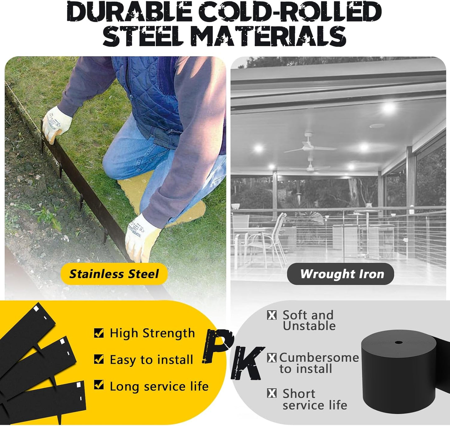 5Pack Galvanized Steel Landsacpe Edging,40“/L x 6.5"/H No Dig Edging for Landscaping,Garden Edging Lawn Border for Yard Pathway Divider(33FT Total Length)