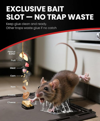 Sticky Mouse Traps Indoor for Home – 12 Pack Rat Glue Traps with Bait Slot, Pet Safe Rodent Catcher for Garage, Kitchen - Catches Snakes, Roaches, Spiders, Lizard, Non-Toxic, Medium Size