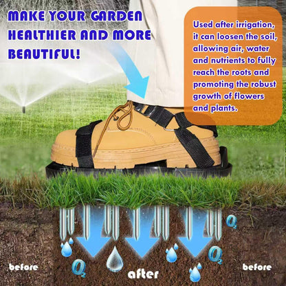 Lawn Aerator Shoes for Grass, Double Layer with Spiked Bottom and Spring Base, Soil Yard Aerator Tool for Aerating Patio Garden with Adjustable Strap, Black