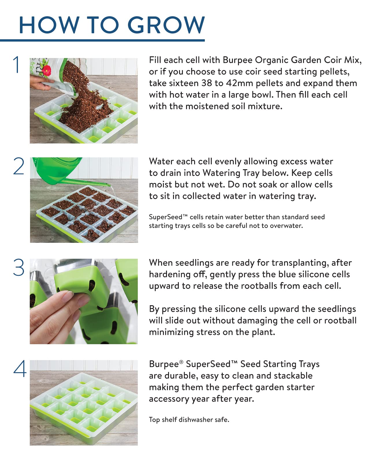 Burpee SuperSeed Starting Tray | 16 XL Cell | Reusable & Dishwasher Safe | for Vegetable, Flower &