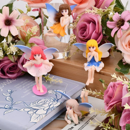 2 Pcs Enchanting Small Fairy Figurines with Fly Wings - Miniature Fairy Garden Accessories for DIY Gardens, Birthday Cake Toppers, Flower Pot Decor, Home & Car Decoration, Mini Pond Bridge Ornaments.