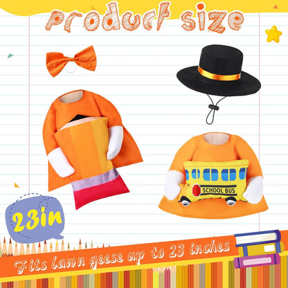 2 Set Halloween Porch Goose Outfit Set for 23'' Plastic Garden Statue Lawn Porch Goose Clothes Costume Accessories for School Outdoor Home Patio Yard Decor(Pencil and Bus)